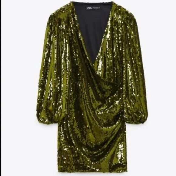 Zara green sequin dress, size XS NWT - Picture 1 of 11